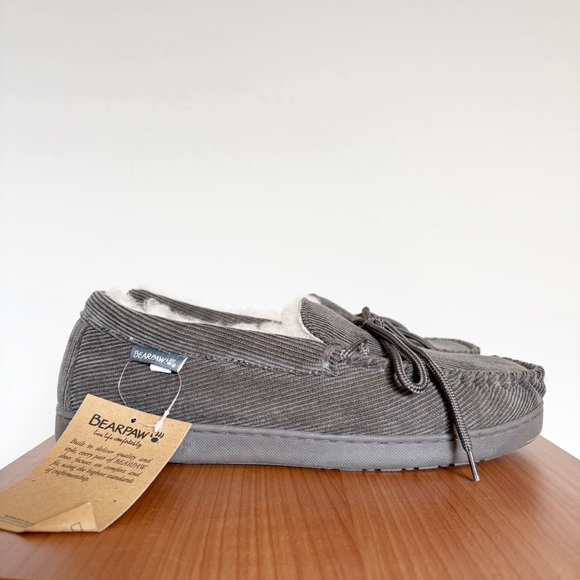NWT Bearpaw Men's Moc II Grey Moccasin Slippers House Shoes size 11 - Picture 1 of 7